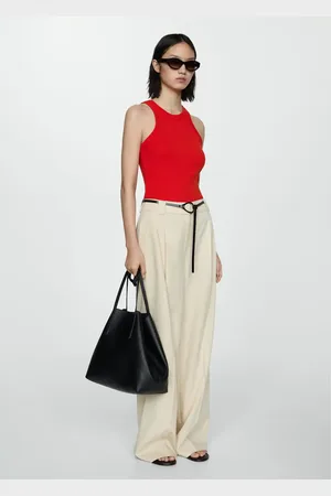 MANGO Top canalé algodón