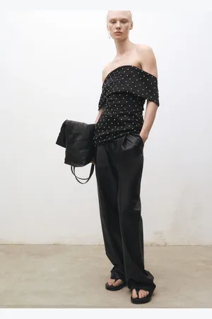 MANGO Pantalón recto piel detalle pinzas