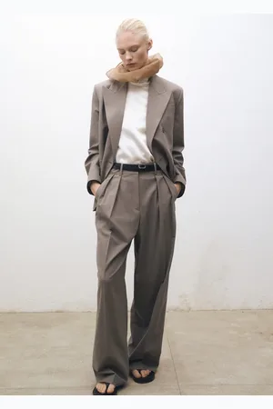 MANGO Pantalón traje wideleg mezcla lana