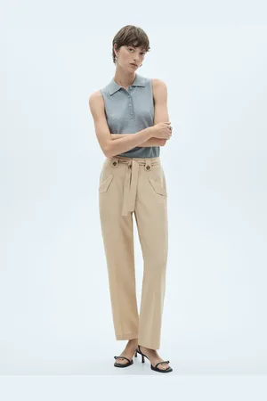 MANGO Pantalón trabillas botón lazo CH