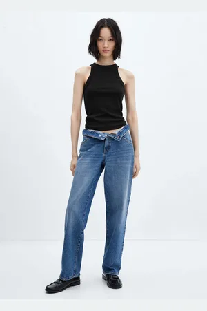 MANGO Top canalé algodón