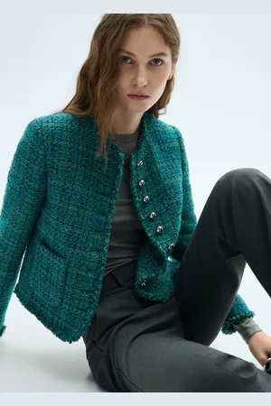 MANGO Chaqueta tweed bolsillos E