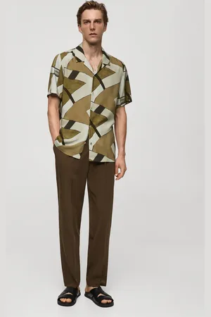 MANGO AN Camisa fluida estampada cuello bowling E