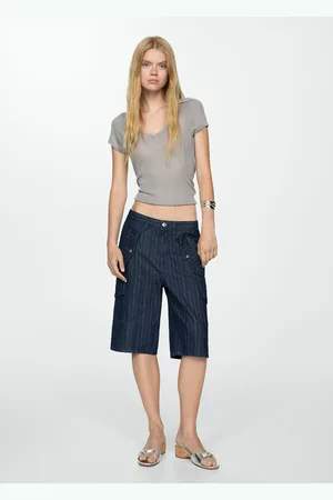 MANGO Bermudas vaqueras costuras decorativas
