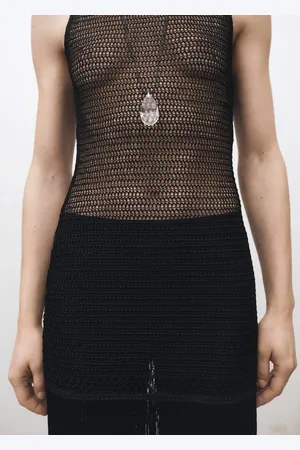 MANGO Collar piel colgante cristal Unitalla