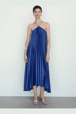 MANGO Vestido plisado cuello halter