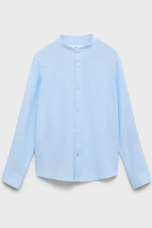 MANGO KIDS Camisa algodón lino cuello mao