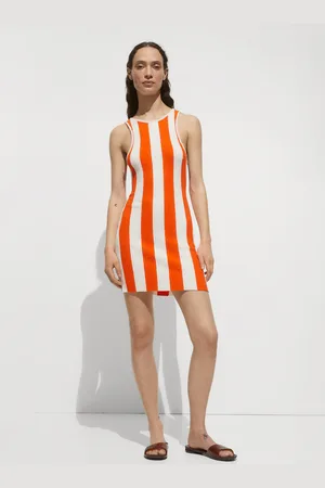 MANGO Vestido punto rizado canalé rayas