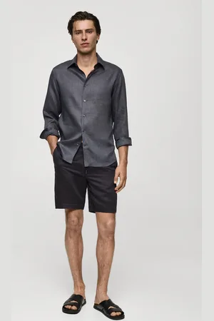 MANGO AN Bermudas lino tencel cordón