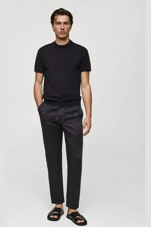 MANGO AN Pantalón lino tencel cordón