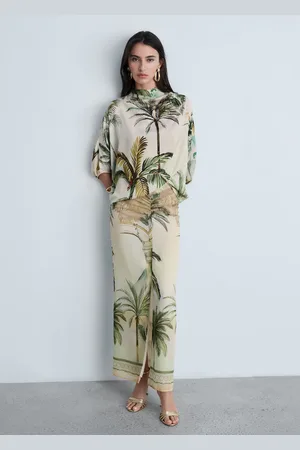 MANGO Falda recta estampado tropical