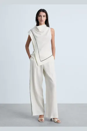 MANGO Blusa lino raya contraste E