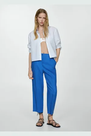 MANGO Pantalón crop lino