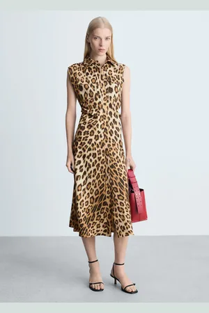 MANGO Vestido camisero leopardo