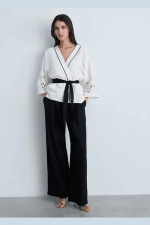 MANGO Pantalón lino raya contraste CH