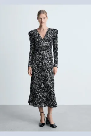 MANGO Vestido estampado manga abullonada