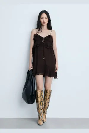 MANGO Vestido gasa tirantes volantes