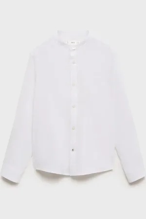 MANGO KIDS Camisa algodón lino cuello mao 6