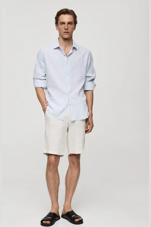 MANGO AN Camisa regular fit lino algodón rayas