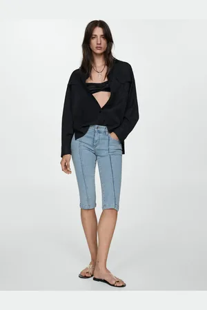MANGO Jeans slim capri costuras decorativas