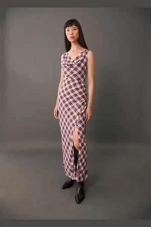 MANGO Vestido midi estampado cuadros