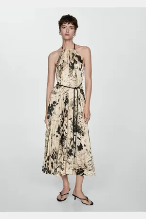 MANGO Vestido plisado animal print