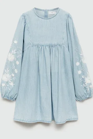 MANGO KIDS Vestido denim bordado floral