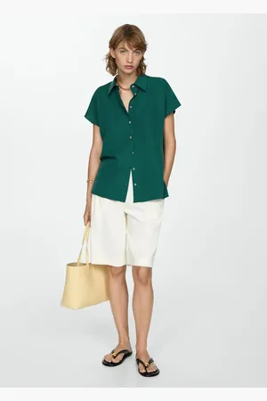 MANGO Camisa lyocell manga corta