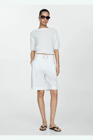 MANGO Bermudas lino cinturón