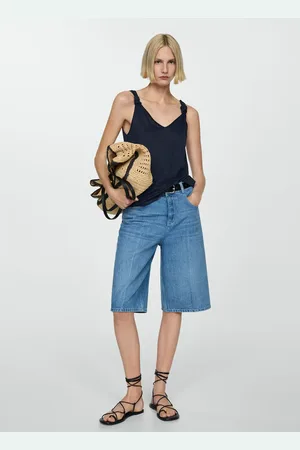 MANGO Top lino tirantes nudos CH