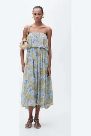 MANGO Vestido floral cintura fruncida CH