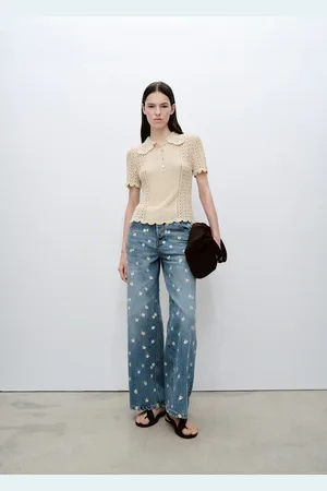 MANGO Jeans wideleg bordado flores