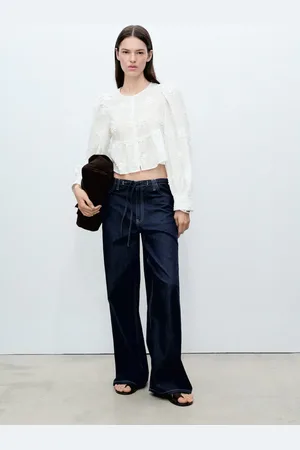 MANGO Blusa algodón bordado flores E
