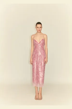 MANGO Vestido lencero encaje lentejuelas