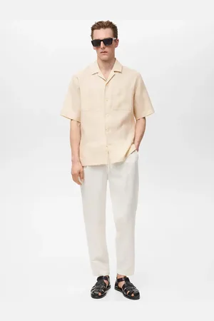 MANGO AN Camisa % lino cuello bowling