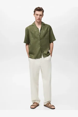 MANGO AN Camisa % lino cuello bowling E