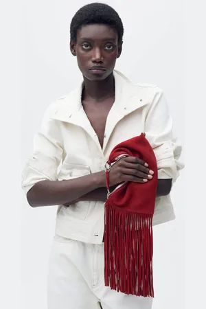 MANGO Bolso mano piel flecos Unitalla