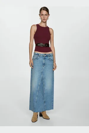 MANGO Top canalé algodón
