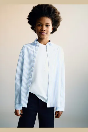 MANGO KIDS Camisa algodón lino cuello mao