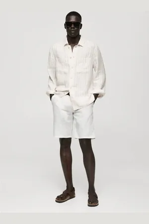 MANGO AN Camisa regular fit % lino rayas