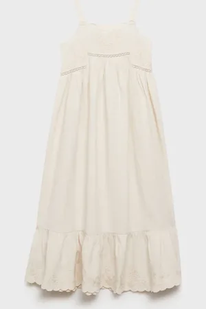 MANGO KIDS Vestido bordado algodón lino