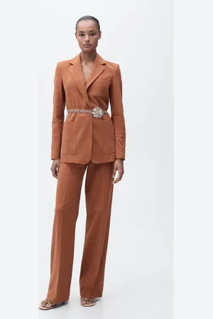 MANGO Pantalón traje mezcla algodón y lino