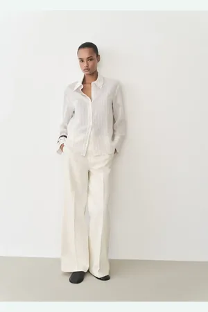 MANGO Pantalón algodón wideleg tiro alto