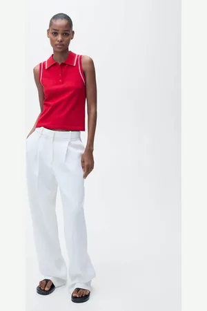 MANGO Top punto cuello polo ribetes contraste