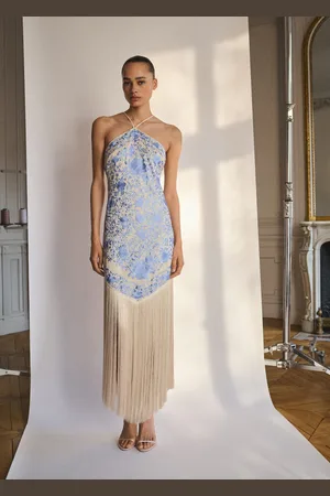 MANGO Vestido bordado flores detalle flecos