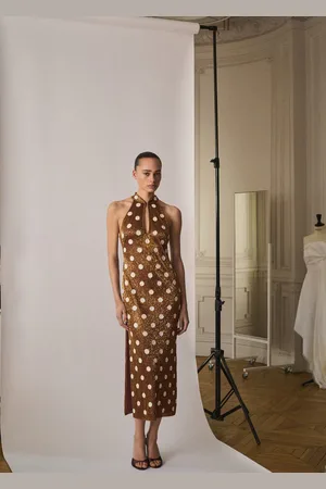 MANGO Vestido halter topos pedrería
