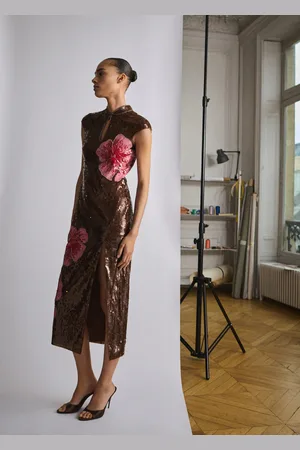 MANGO Vestido diseño flores lentejuelas