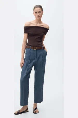 MANGO Pantalón recto lino detalle pinzas
