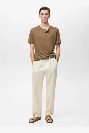 MANGO AN Camiseta lino botones