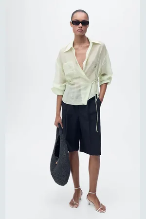 MANGO Camisa lyocell cruzada cierre lazo